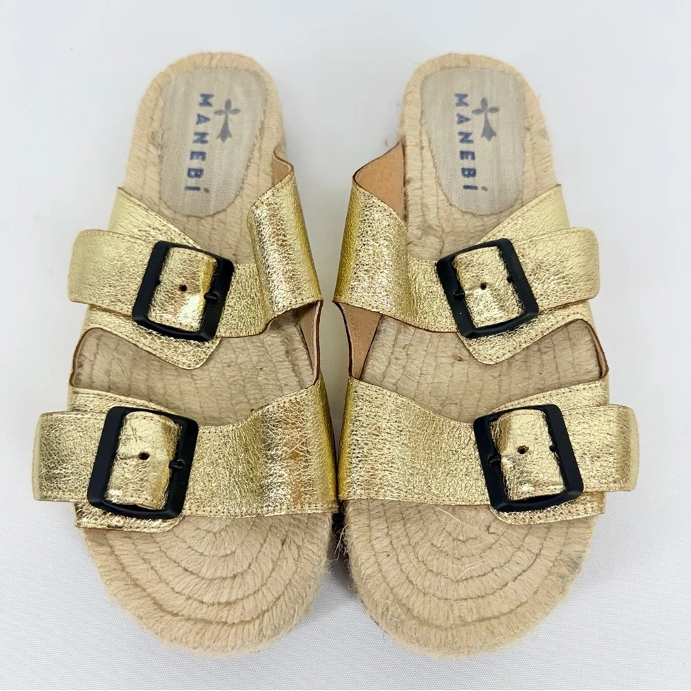 Manebi Women’s Size 39 Nordic Metallic Gold Leather Espadrille Sandals